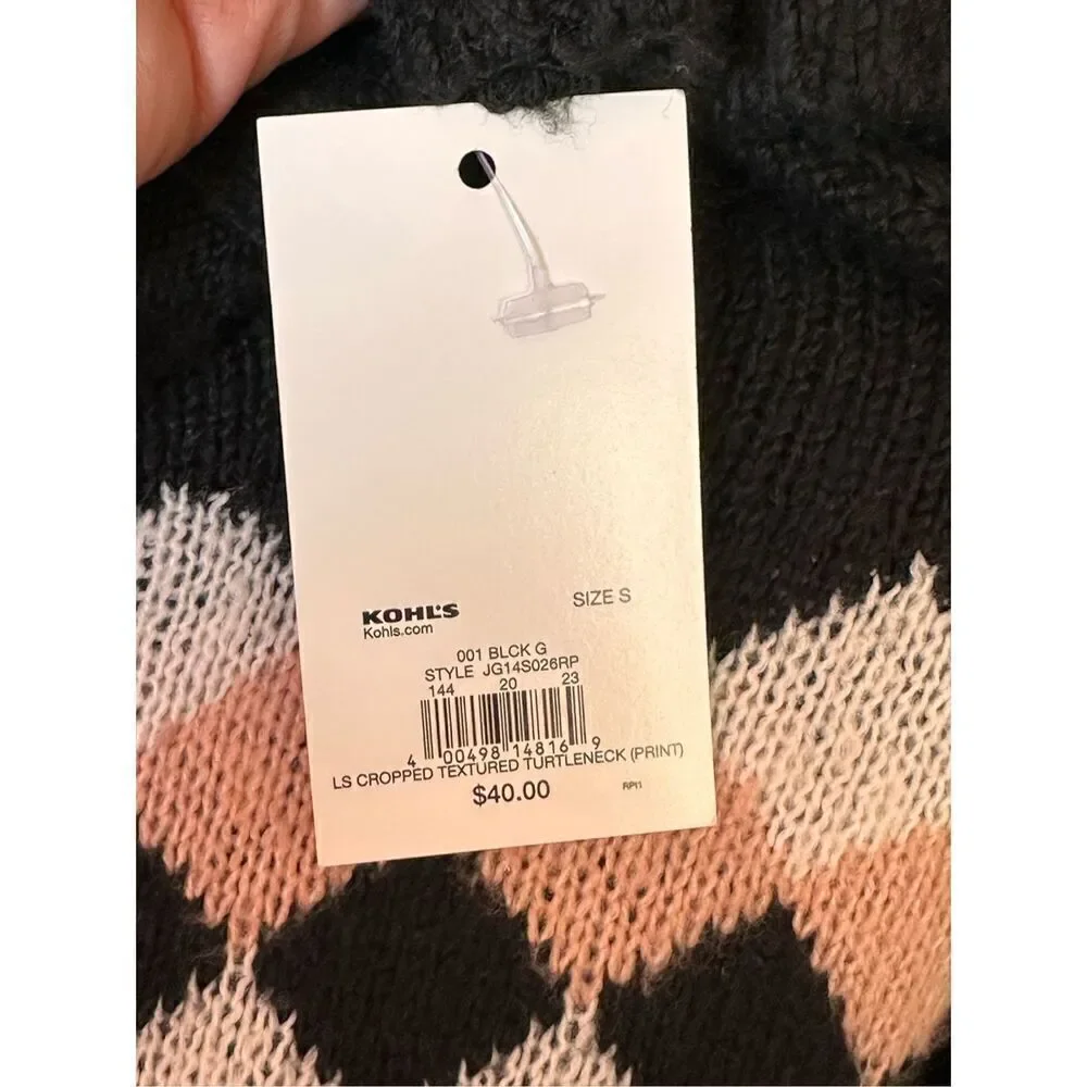 NWT SO Black, Pink & White Long Sleeved Cropped Textured Cowl Neck  Turtleneck A